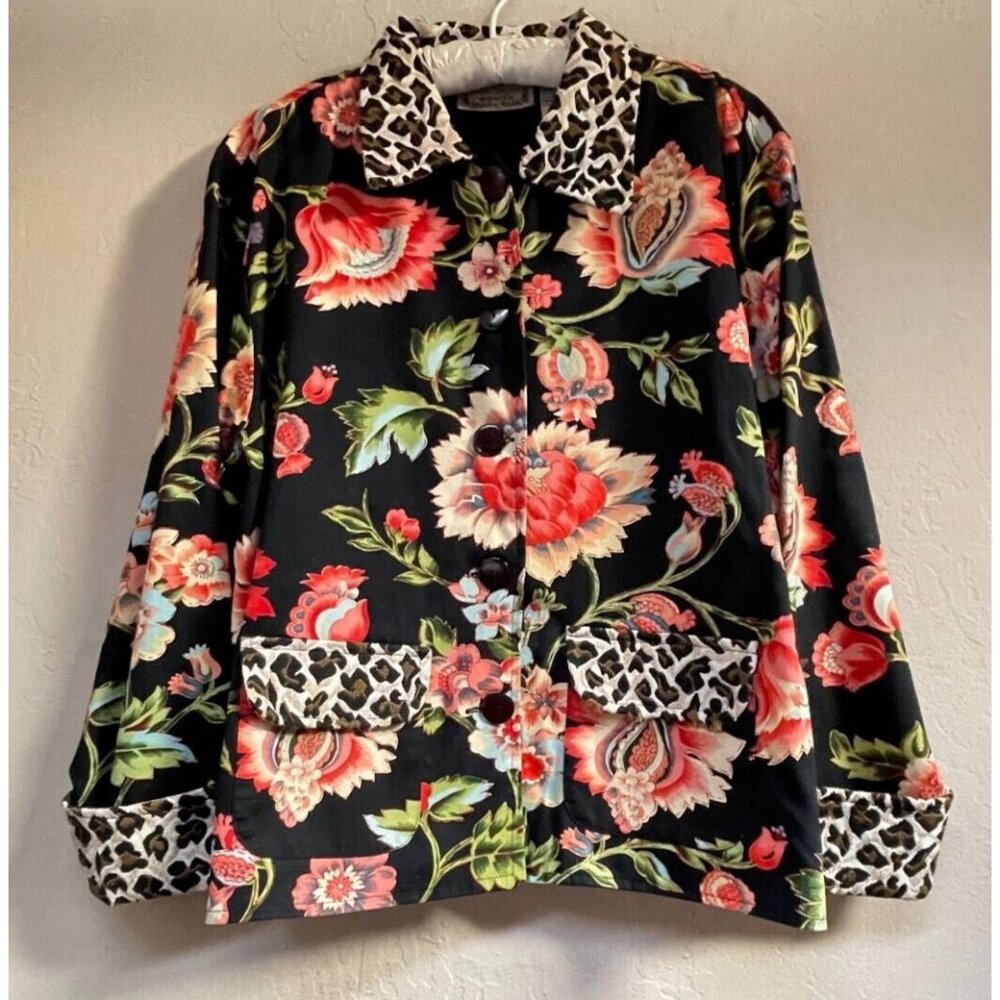 Life Style Women Floral Animal Print Trim Blazer Jacket Size 1X Lightweight Boho